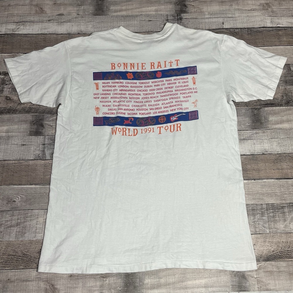 Bonnie Raitt Shirt Size XL White Vintage 90s Luck Of The Draw Band Tee - Picture 2 of 10